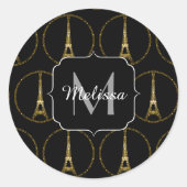 Eiffel Tower Gold glitter sparren Black Monogram Ronde Sticker (Voorkant)