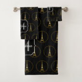 Eiffel Tower Gold glitter sparren zwart Monogram Bad Handdoek (Insitu)
