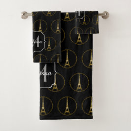 Eiffel Tower Gold glitter sparren zwart Monogram Bad Handdoek