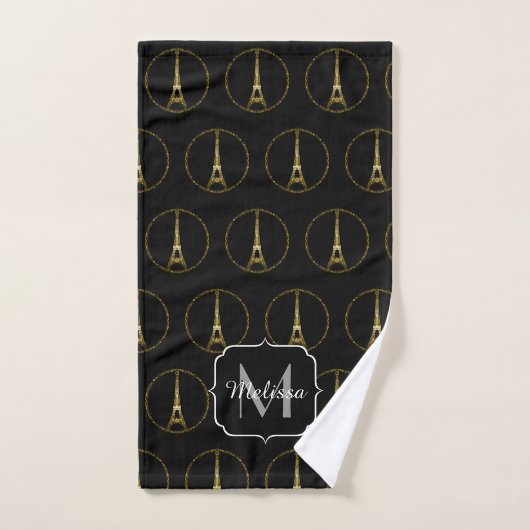 Eiffel Tower Gold glitter sparren zwart Monogram Bad Handdoek (Handdoek)