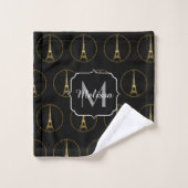 Eiffel Tower Gold glitter sparren zwart Monogram Bad Handdoek (Wasdoekje)