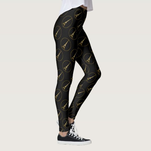 Eiffel Tower Gold glitter sprankelt zwart patroon Leggings (Rechts)