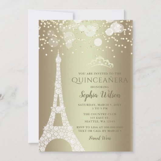 Eiffel Tower Gold Sparkle Glitter Quinceañera Kaart (Voorkant)
