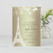Eiffel Tower Gold Sparkle Glitter Quinceañera Kaart (Staand voorkant)