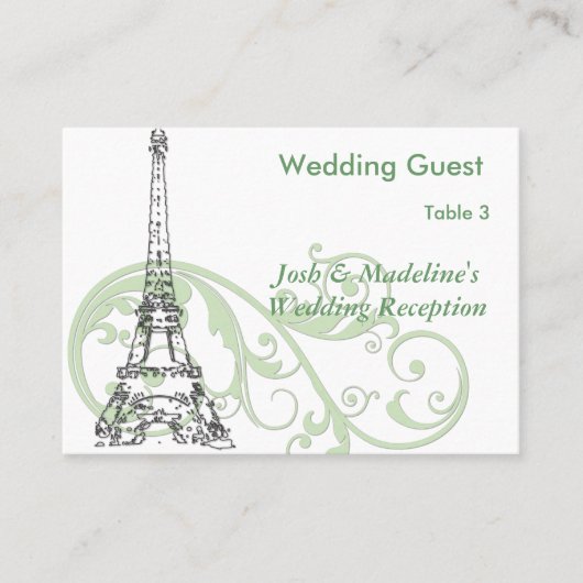 Eiffel Tower & Green Scroll Reception Table cards Plaatskaartje (Voorkant)
