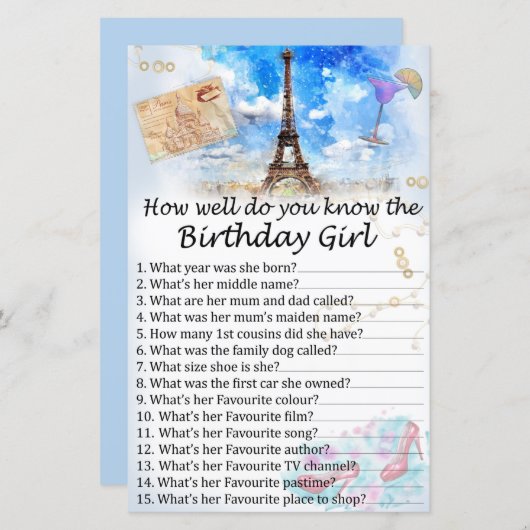 Eiffel Tower Hoe goed ken je het moedermeisje? (Voorkant / Achterkant)