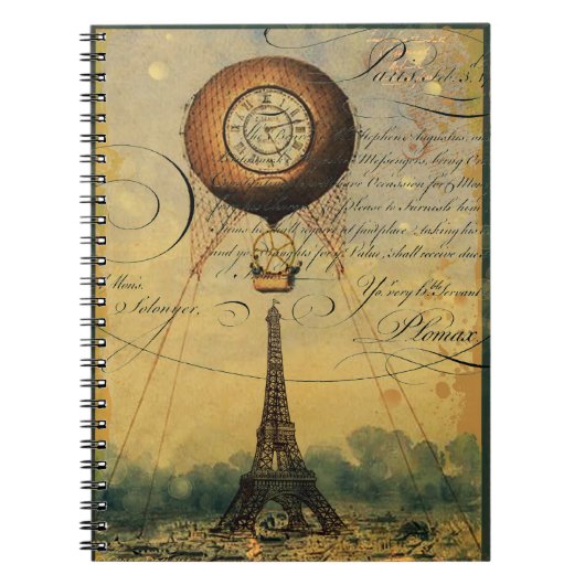 Eiffel Tower Hot Air Ballon Steampunk Notitieboek (Voorkant)