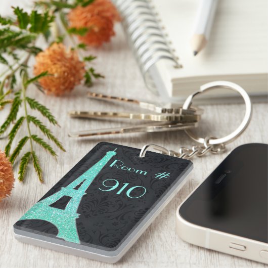 Eiffel Tower Hotel Room Number Sleutelhanger (Voorkant Rechts)