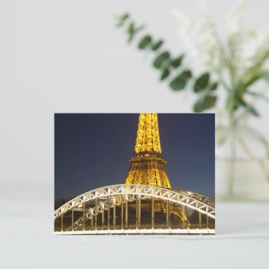 Eiffel Tower Illuminate Bridge Paris Briefkaart (Staand voorkant)