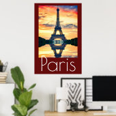 Eiffel Tower in Paris Artwork France Travel Poster (Thuiskantoor)