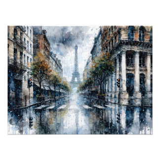 Eiffel Tower in Paris during rain Foto Afdruk