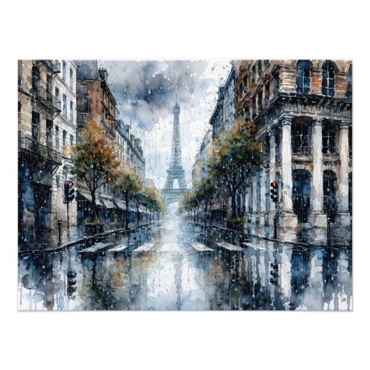 Eiffel Tower in Paris during rain Foto Afdruk (Voorkant)