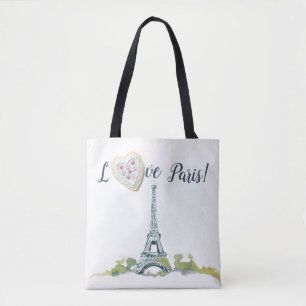 Eiffel Tower Ink Sketch Love Paris with Heart Tote Bag