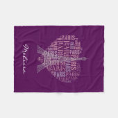 Eiffel Tower & Inscriptions Paris | Deep Paars Fleece Deken (Voorkant (Horizontaal))