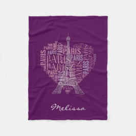 Eiffel Tower & Inscriptions Paris | Deep Paars Fleece Deken