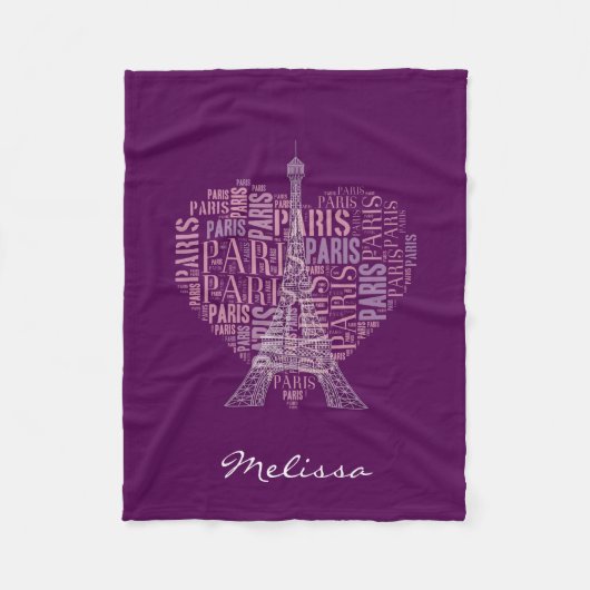 Eiffel Tower & Inscriptions Paris | Deep Paars Fleece Deken (Voorkant)