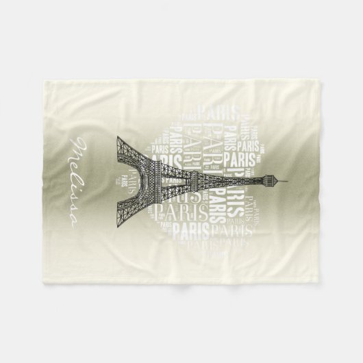 Eiffel Tower & Inscriptions Paris in Heart Fleece Deken (Voorkant (Horizontaal))