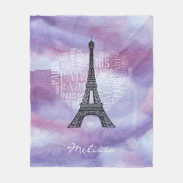 Eiffel Tower & Inscriptions Paris in Heart Fleece Deken