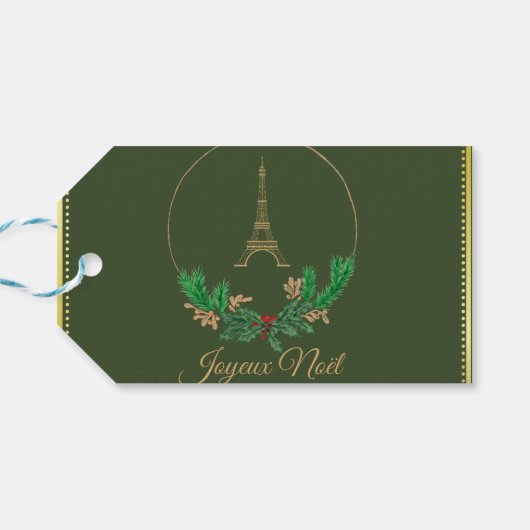 Eiffel Tower Joyeux Noel Cadeaulabel (Achterkant Horizontaal)