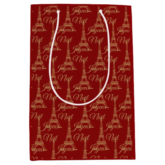 Eiffel Tower Joyeux Noel Medium Gift Bag Cadeauzakje (Voorkant)