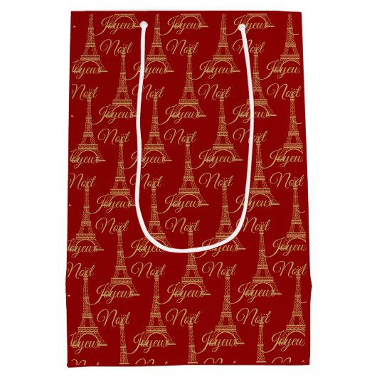 Eiffel Tower Joyeux Noel Medium Gift Bag Medium Cadeauzakje (Achterkant)