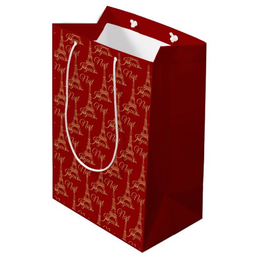 Eiffel Tower Joyeux Noel Medium Gift Bag Medium Cadeauzakje (Achterkant Gekanteld)
