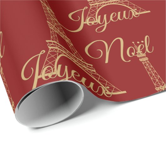 Eiffel Tower Joyeux Noel Wrapping Paper Cadeaupapier (Rol Hoek)