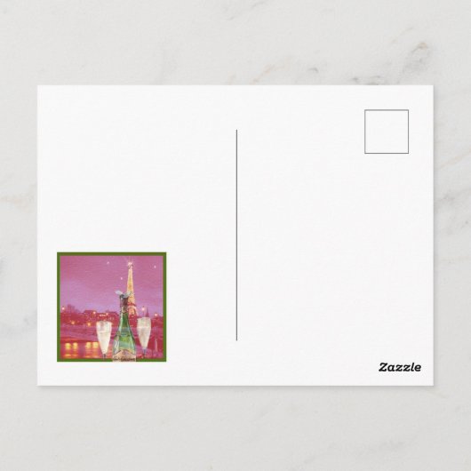 Eiffel Tower Kerstmis Pine Poinsettia Briefkaart (Achterkant)