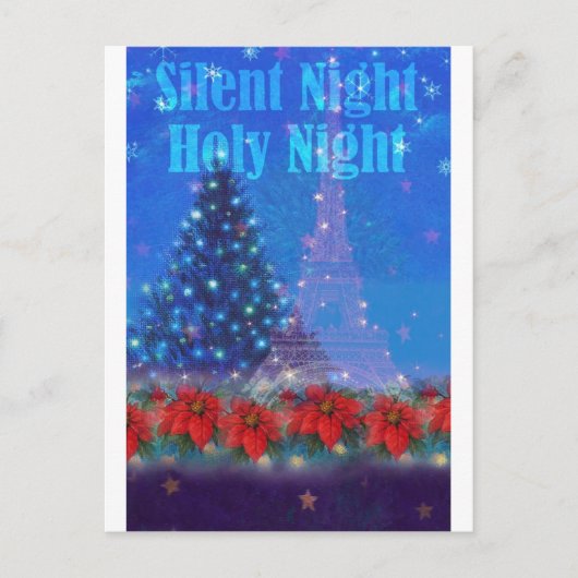 Eiffel Tower Kerstmis Pine Poinsettia Briefkaart (Voorkant)