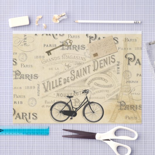 Eiffel Tower Key Bicycle, Frans script Tissuepapier (Craft)