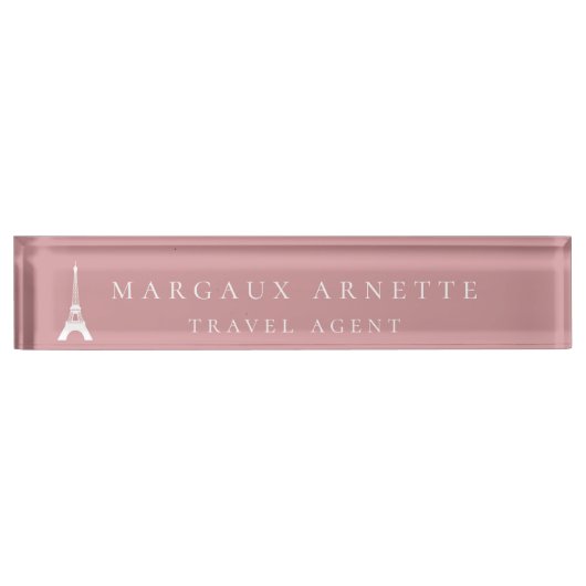 Eiffel Tower Logo Roze Naambordje (Voorkant)