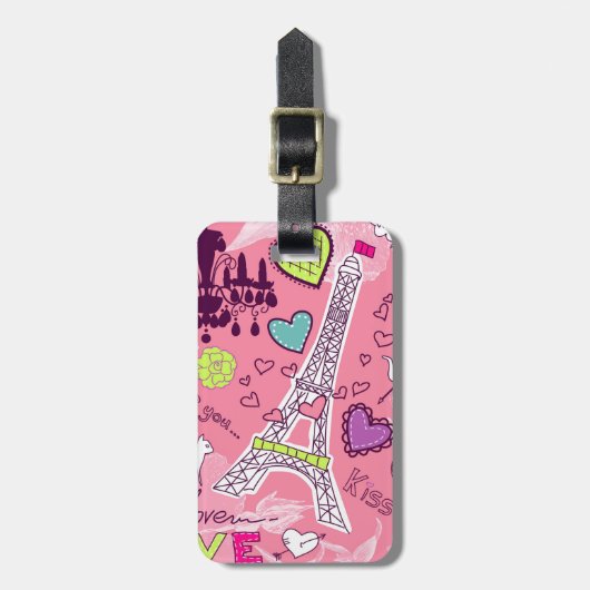 Eiffel Tower Love Paris France Pink Bagagelabel (Voorkant verticaal)