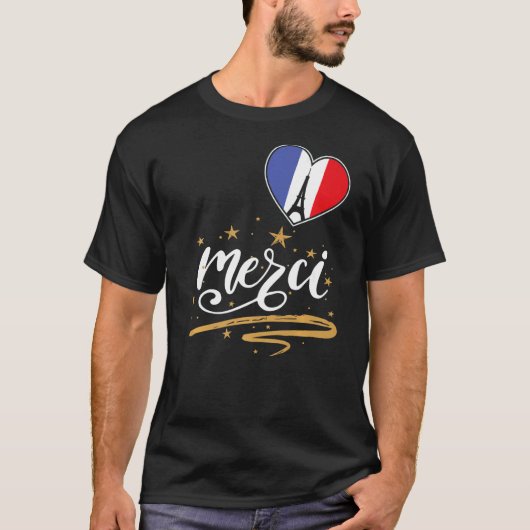 Eiffel Tower Merci French Souvenir Paris Frankrijk T-shirt (Voorkant)