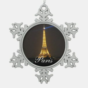 Eiffel Tower nacht Tin Sneeuwvlok Ornament