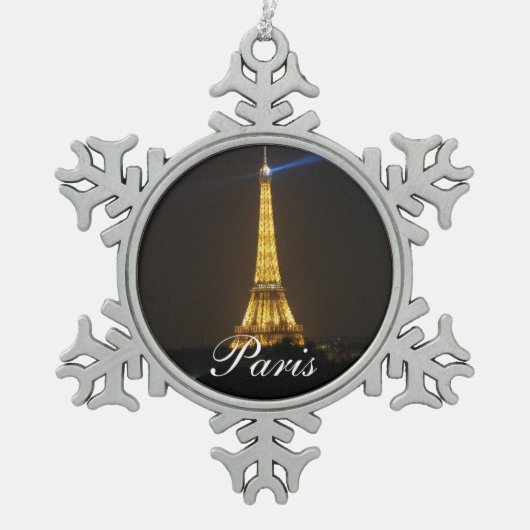 Eiffel Tower nacht Tin Sneeuwvlok Ornament (Voorkant)