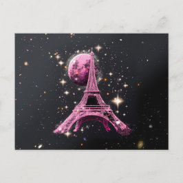 Eiffel Tower Night Moon           Briefkaart
