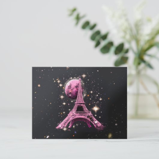 Eiffel Tower Night Moon Briefkaart (Staand voorkant)