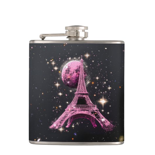 Eiffel Tower Night Moon           Heupfles (Voorkant)