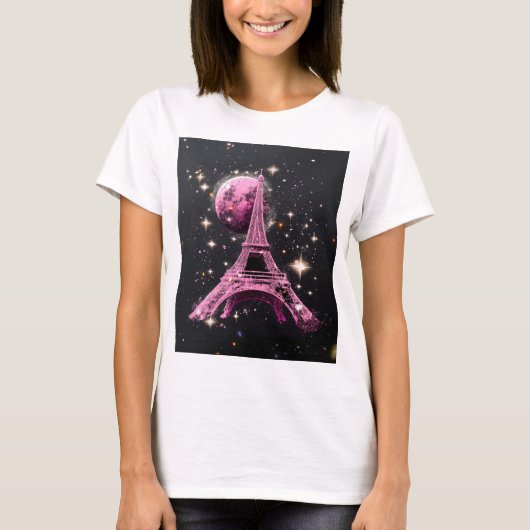 Eiffel Tower Night Moon            T-shirt (Voorkant)