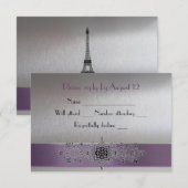Eiffel Tower Paars en Silver RSVP Kaartje (Voorkant / Achterkant)