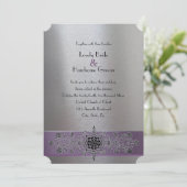 Eiffel Tower Paars en Silver Wedding Uitnodiging (Staand voorkant)