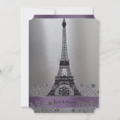 Eiffel Tower Paars en Silver Wedding Uitnodiging (Achterkant)