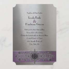 Eiffel Tower Paars en Silver Wedding Uitnodiging