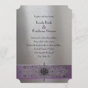 Eiffel Tower Paars en Silver Wedding Uitnodiging