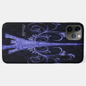 Eiffel Tower Paarse Floral Swirls Case-Mate iPhone Case (Achterkant (horizontaal))