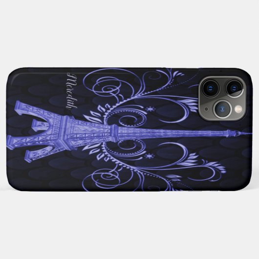 Eiffel Tower Paarse Floral Swirls Case-Mate iPhone Case (Achterkant (horizontaal))