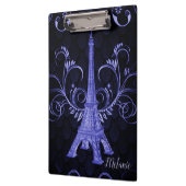 Eiffel Tower Paarse Floral Swirls Klembord (Links)