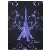 Eiffel Tower Paarse Floral Swirls Klembord (Achterkant)