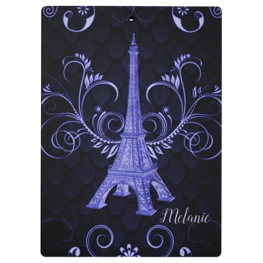 Eiffel Tower Paarse Floral Swirls Klembord (Achterkant)