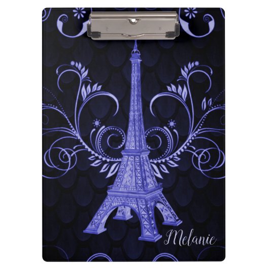Eiffel Tower Paarse Floral Swirls Klembord (Voorkant)